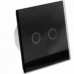 Włącznik dotykowy szklany podwójny impulsowy (Dzwonkowy) dedykowany dla Centralek Fibaro (Wymaga żyły N) czarny